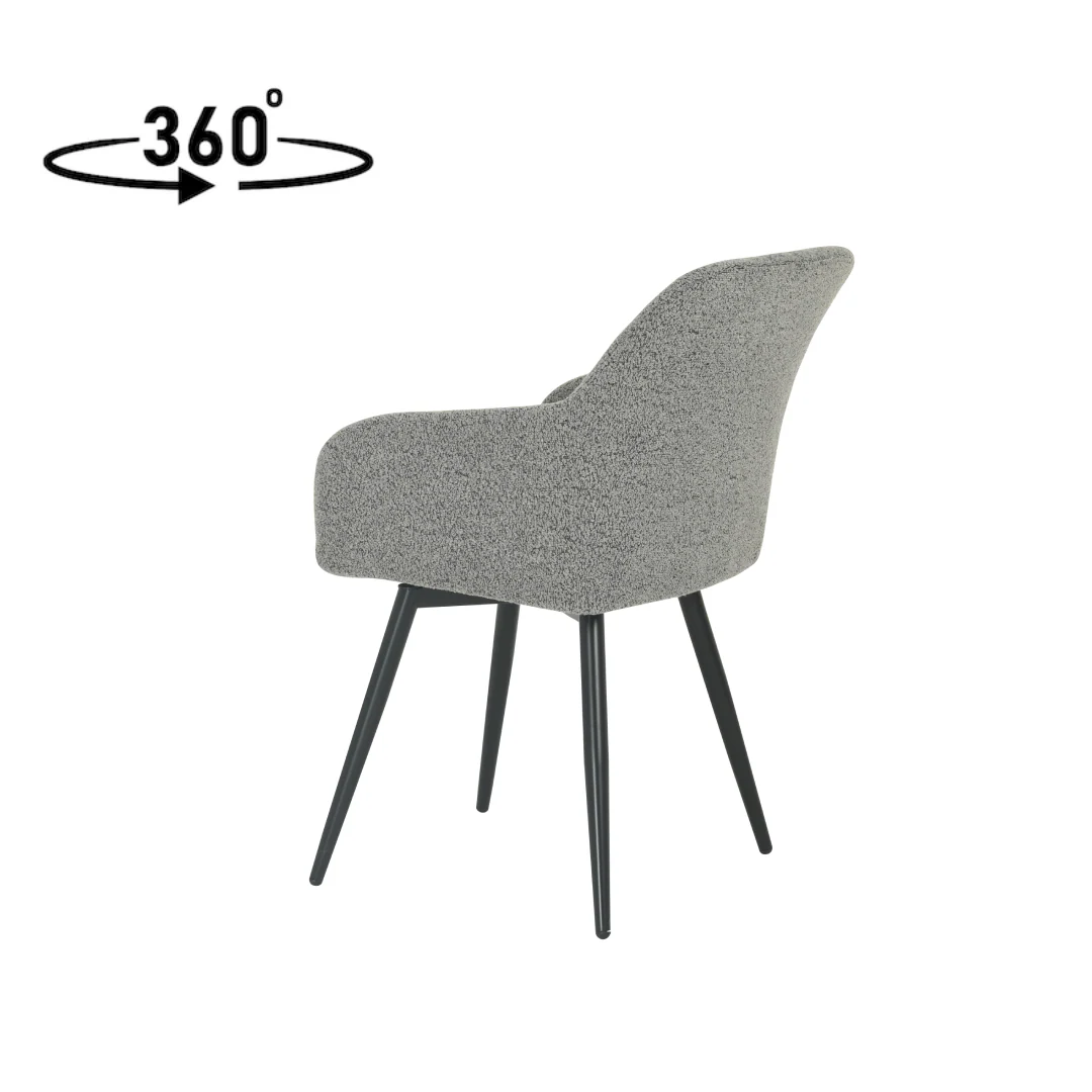 Eetkamerstoel Horsens Donkergrijs Bouclé met zwart onderstel - Image 3