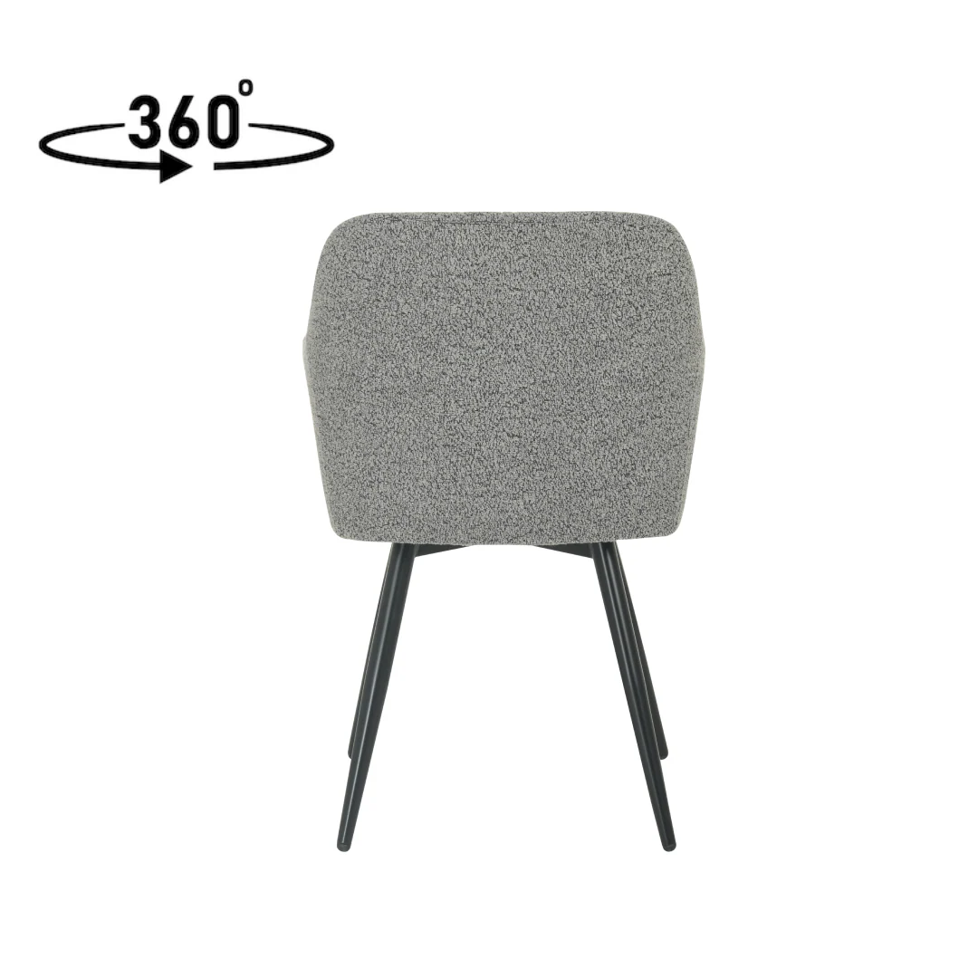 Eetkamerstoel Horsens Donkergrijs Bouclé met zwart onderstel - Image 4