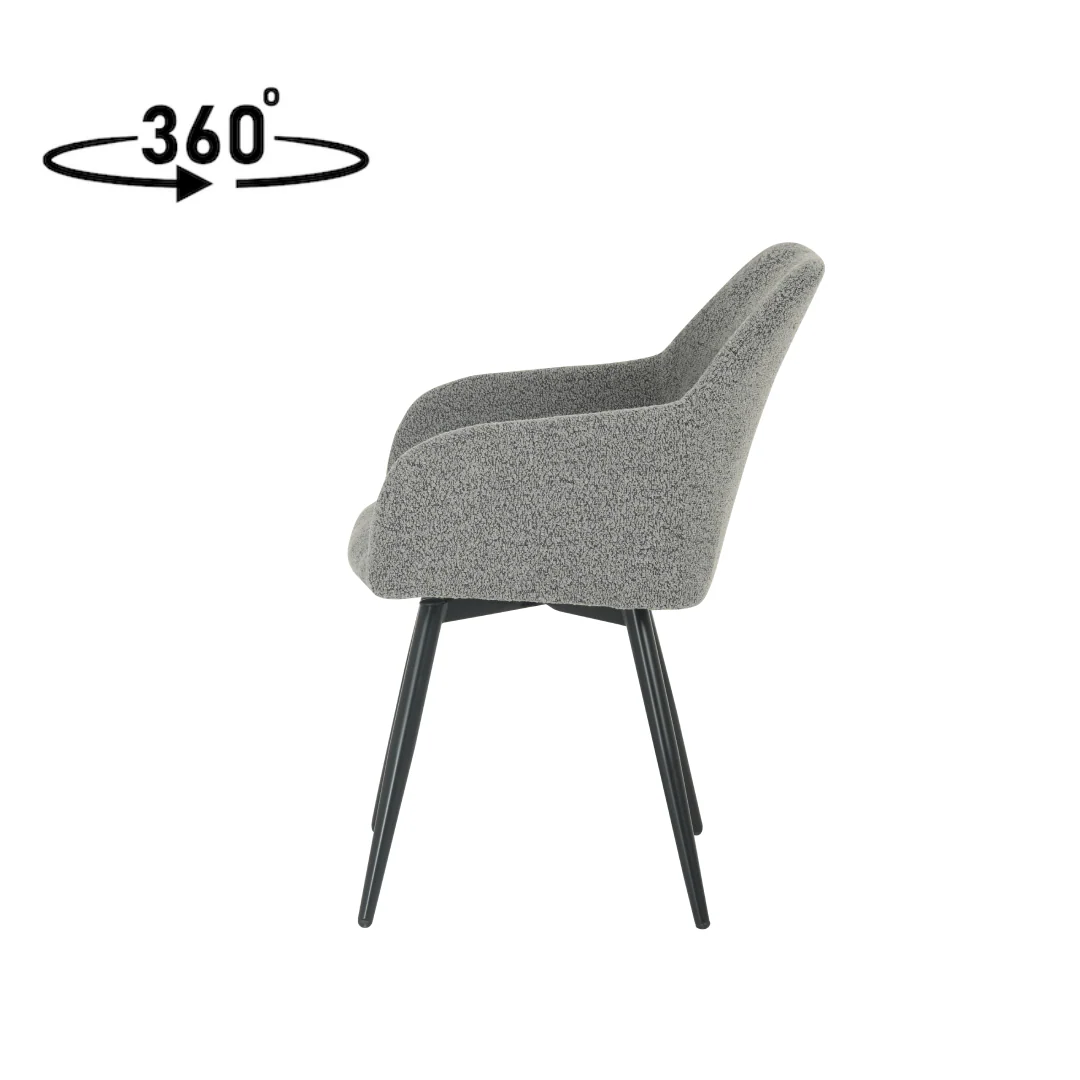 Eetkamerstoel Horsens Donkergrijs Bouclé met zwart onderstel - Image 5