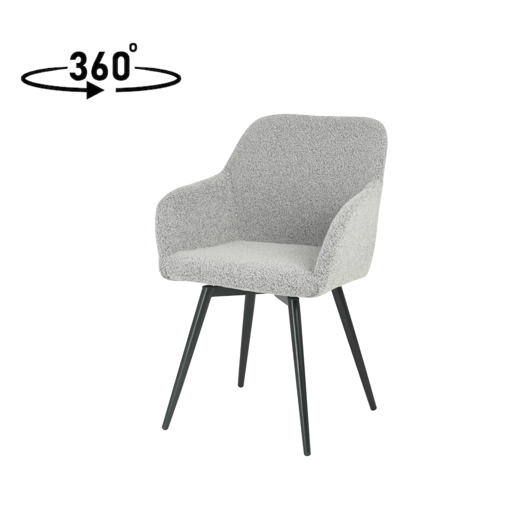 Eetkamerstoel Horsens Lichtgrijs Bouclé met zwart onderstel - Image 3