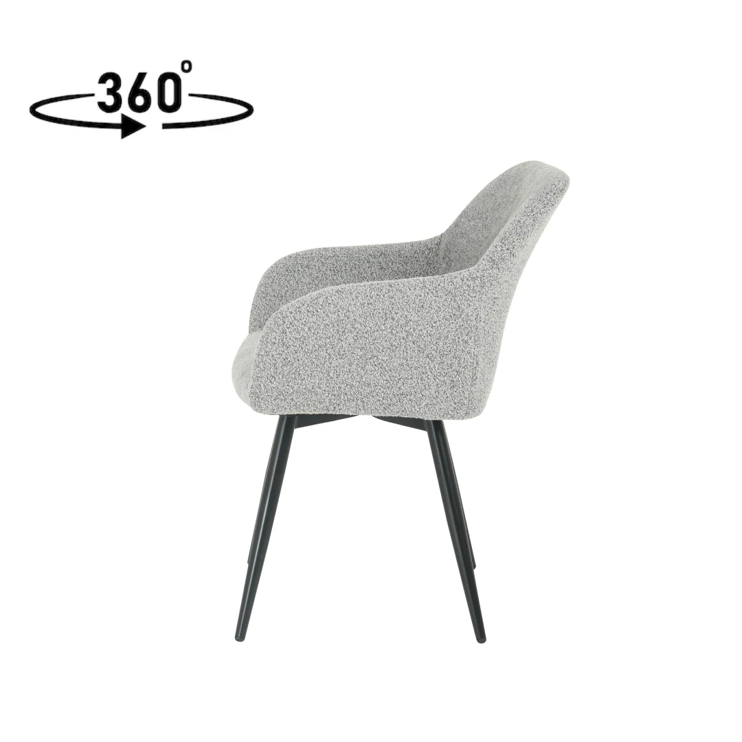 Eetkamerstoel Horsens Lichtgrijs Bouclé met zwart onderstel - Image 4
