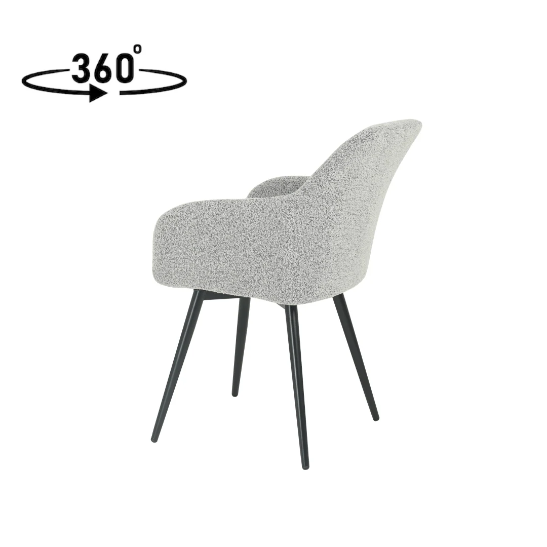 Eetkamerstoel Horsens Lichtgrijs Bouclé met zwart onderstel - Image 5