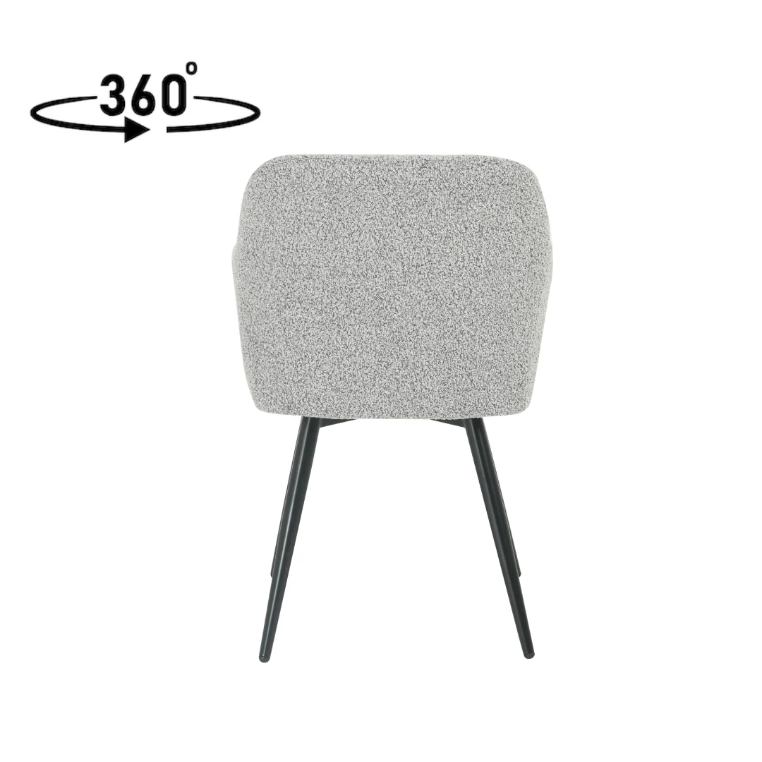 Eetkamerstoel Horsens Lichtgrijs Bouclé met zwart onderstel - Image 6
