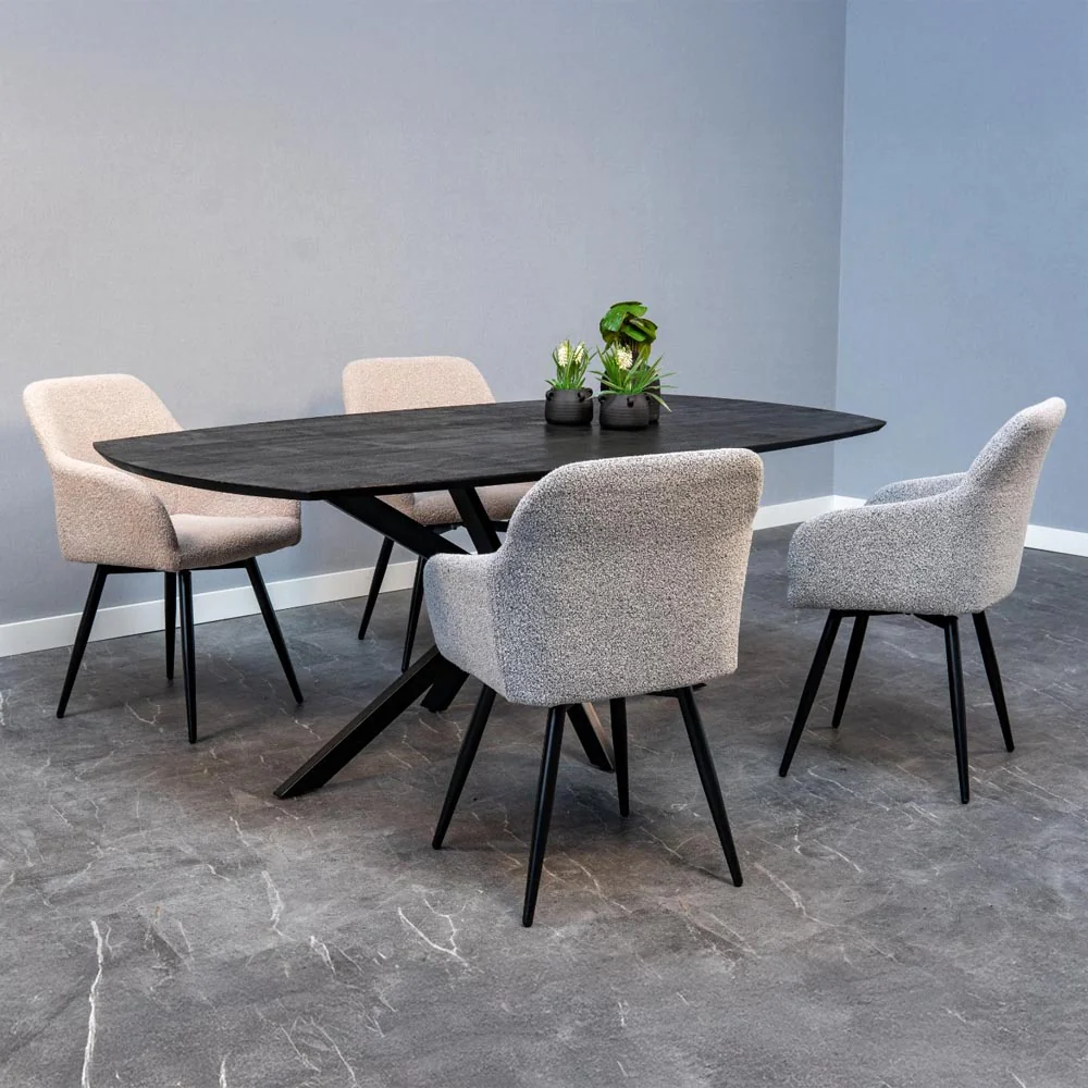 Eetkamerstoel Horsens Lichtgrijs Bouclé met zwart onderstel - Image 7