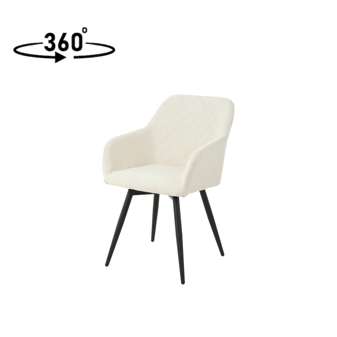 Eetkamerstoel Horsens Wit Bouclé met zwart onderstel - Image 3