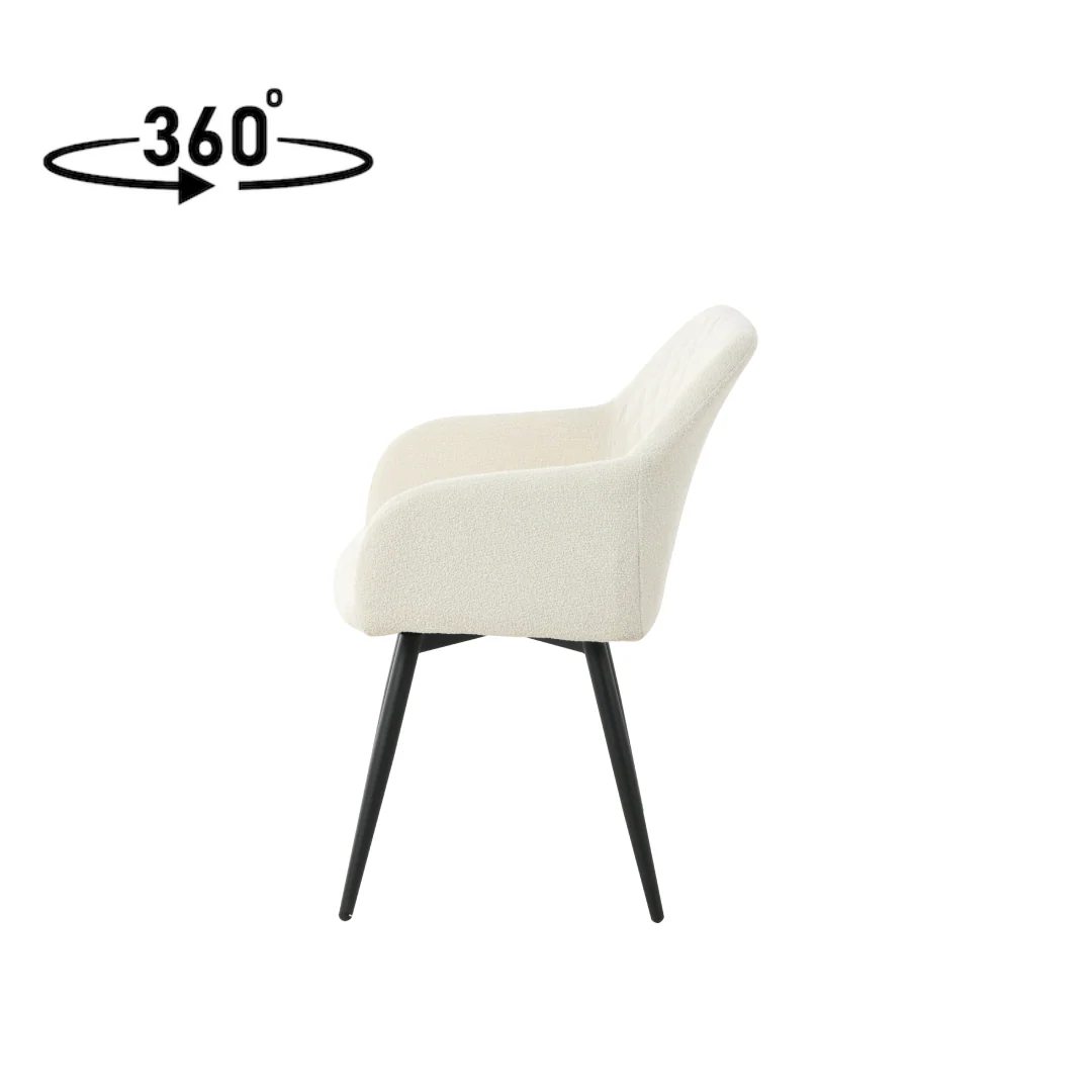 Eetkamerstoel Horsens Wit Bouclé met zwart onderstel - Image 4