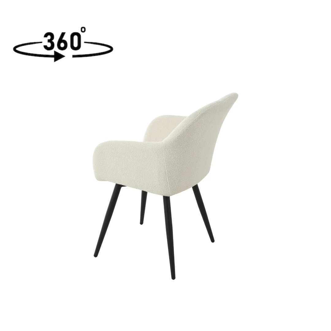 Eetkamerstoel Horsens Wit Bouclé met zwart onderstel - Image 5