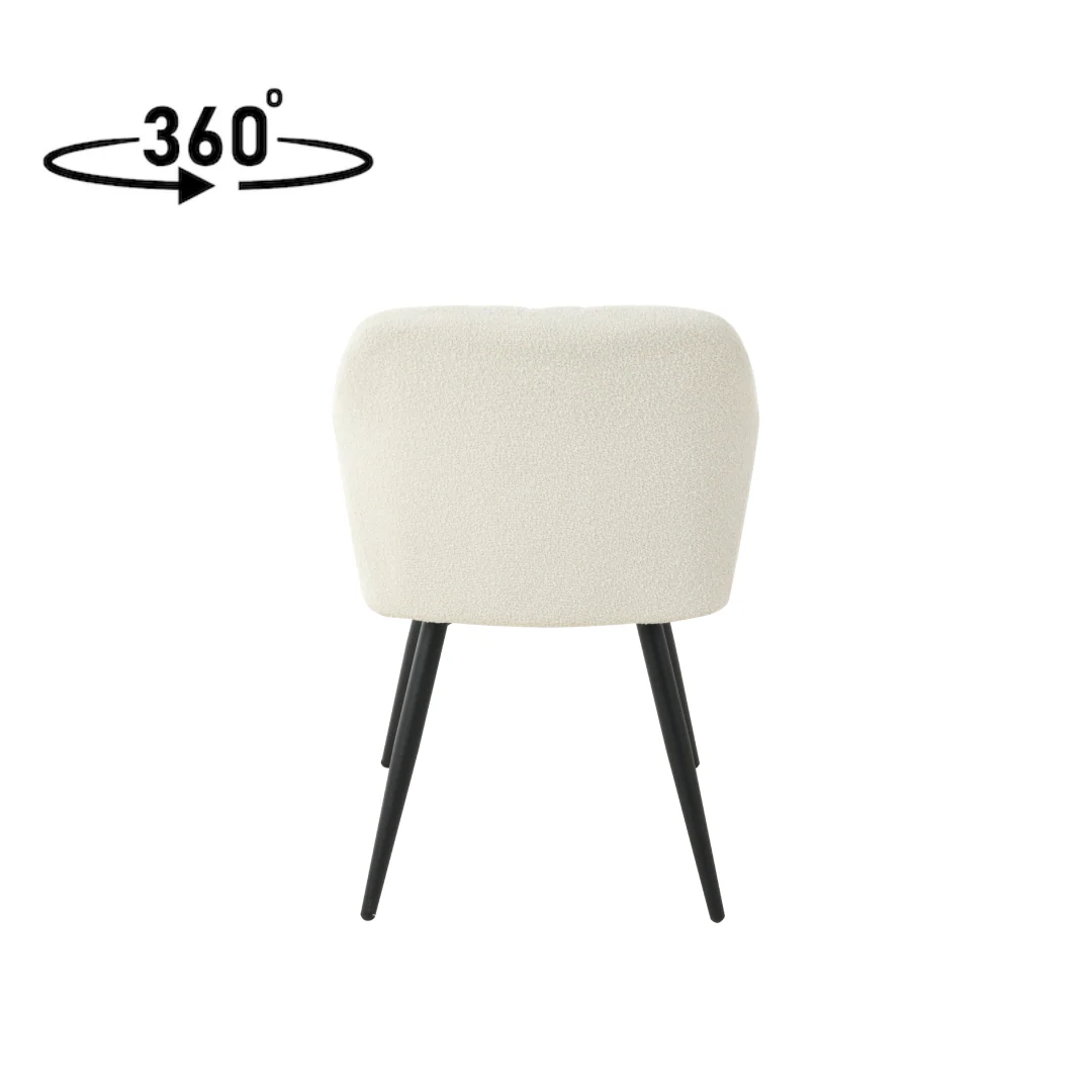 Eetkamerstoel Horsens Wit Bouclé met zwart onderstel - Image 6