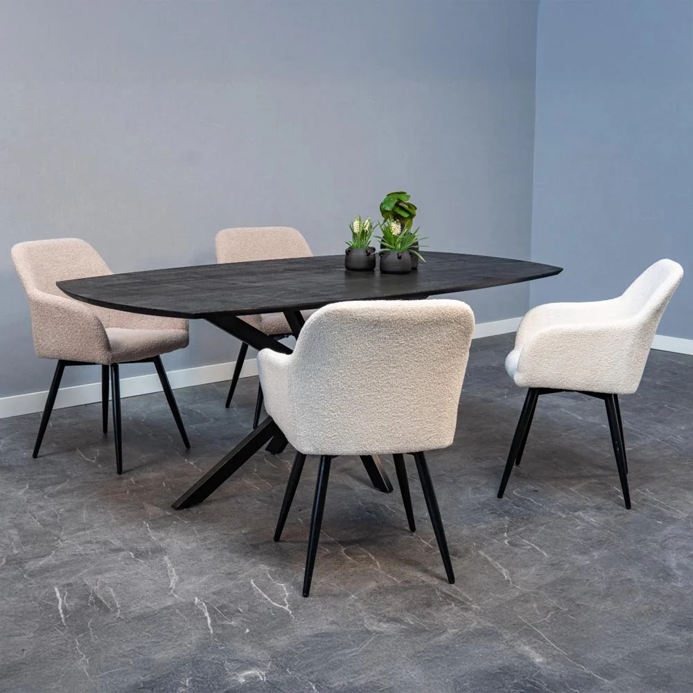 Eetkamerstoel Horsens Wit Bouclé met zwart onderstel - Image 7