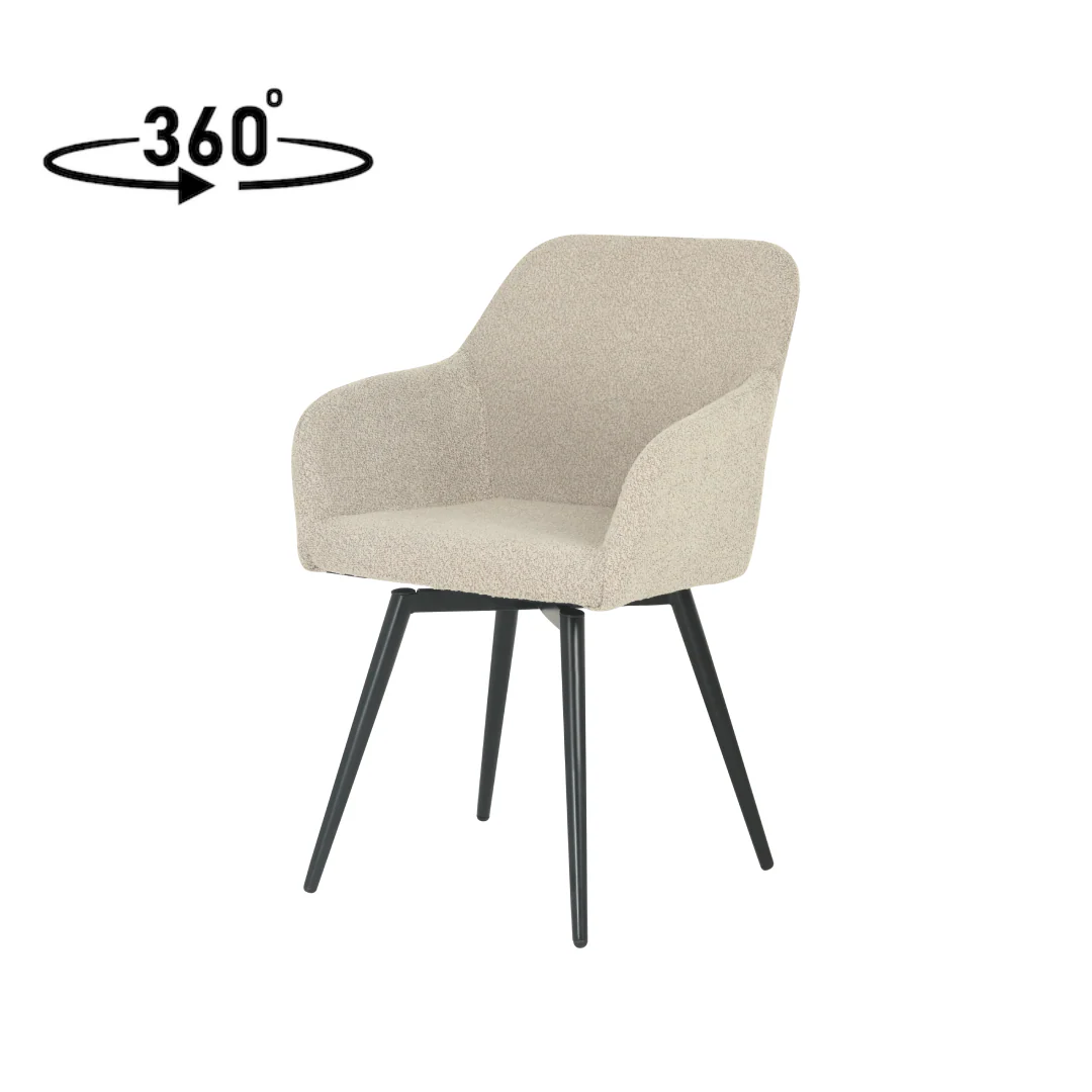 Eetkamerstoel Horsens Zand Bouclé met zwart onderstel - Image 3