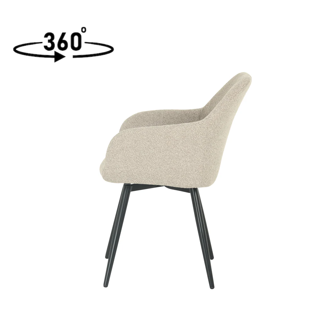 Eetkamerstoel Horsens Zand Bouclé met zwart onderstel - Image 4