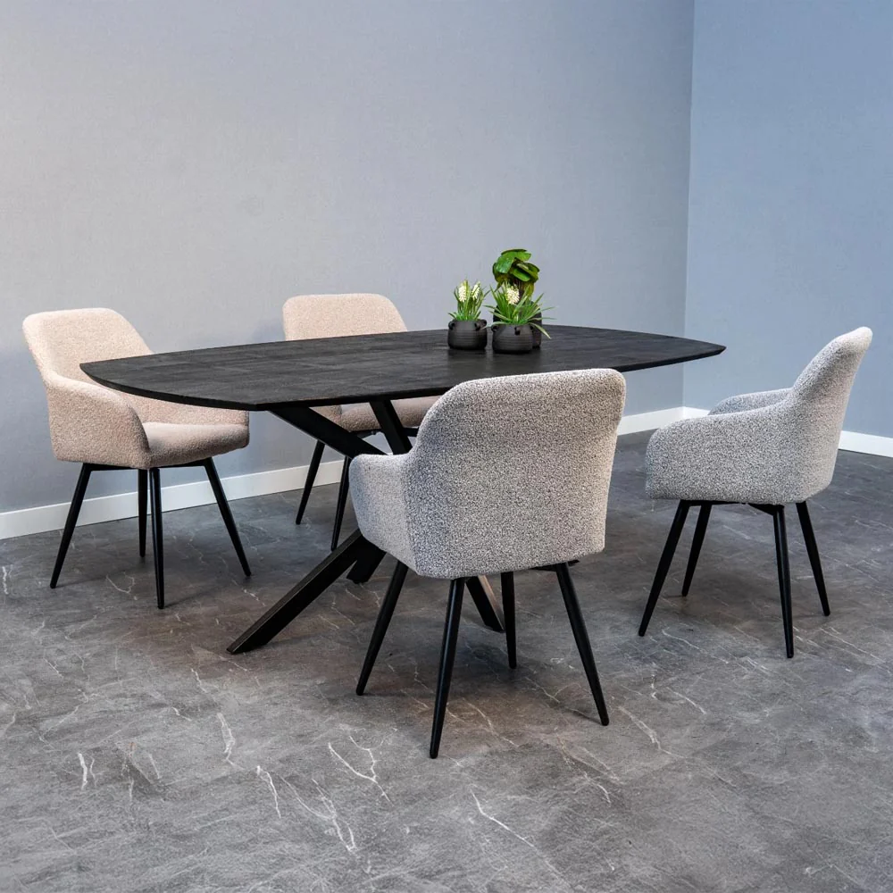 Eetkamerstoel Horsens Zand Bouclé met zwart onderstel - Image 7