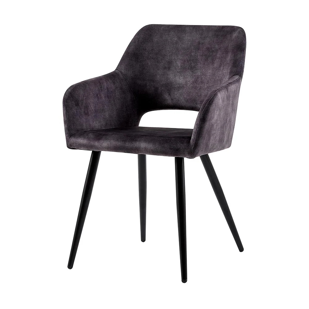 Eetkamerstoel Oslo Donkergrijs Fluweel met zwart onderstel - Image 3